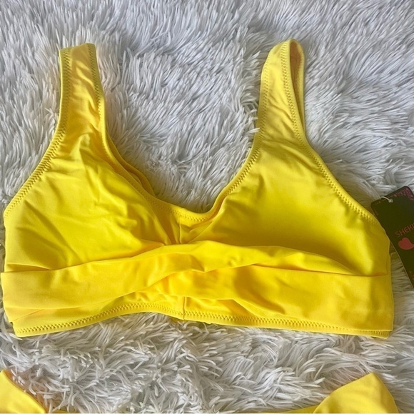 Nwt SHEKINI Twist Front Yellow Lace Up Bikini Ruched Bottoms - Picture 5 of 16